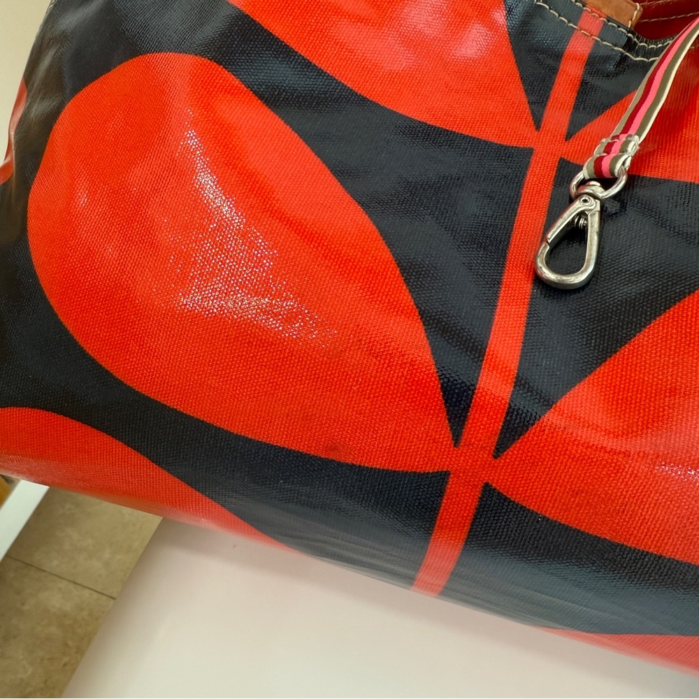 Vintage Orla Kiely Red Navy Blue Solid Stem Shoulder Bag Tote Floral Handbag - Picture 4 of 16